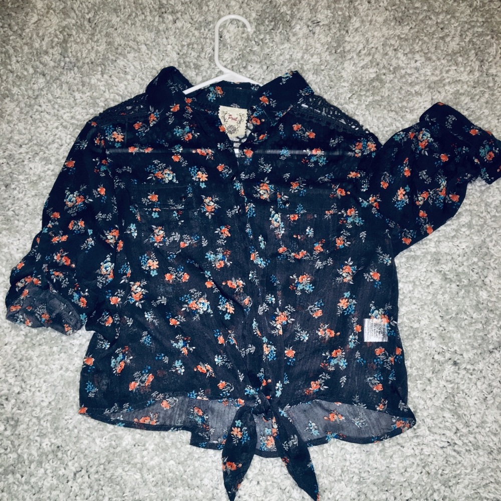 Navy Floral Button Down